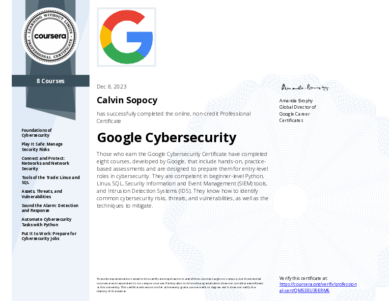 Google Cybsersecurity Certification